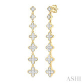 1/2 ctw Graduated Four-Leaf Clover Round Cut Diamond Fashion Long Earring in 14K Yellow Gold